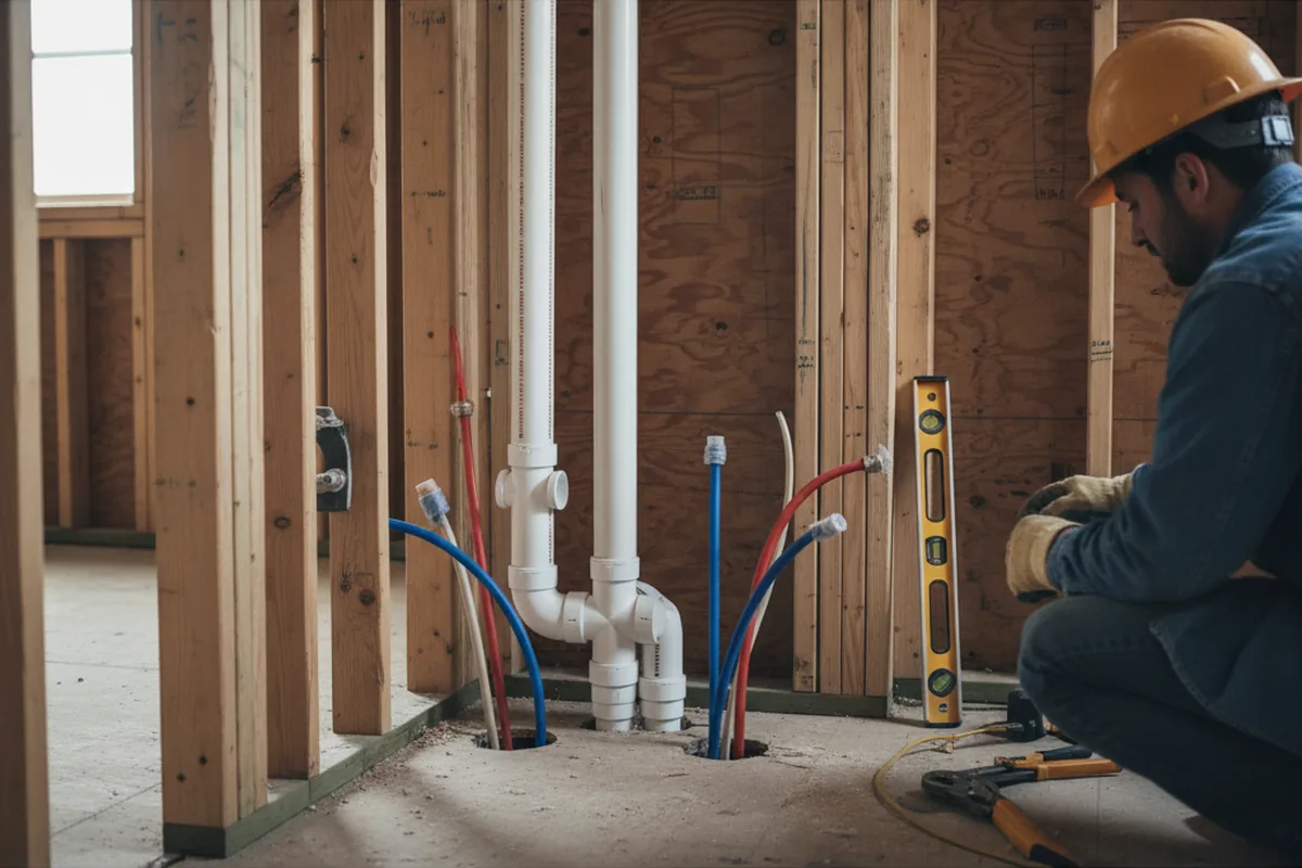 Drain and supply rough-in during Sump Pump Repair in Rock Glen